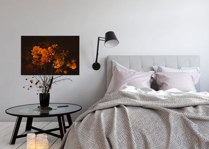 Blume Leinwandbild Orange Schwarz 90x60 DD120254 Keilrahmenbild Wandbild Floral