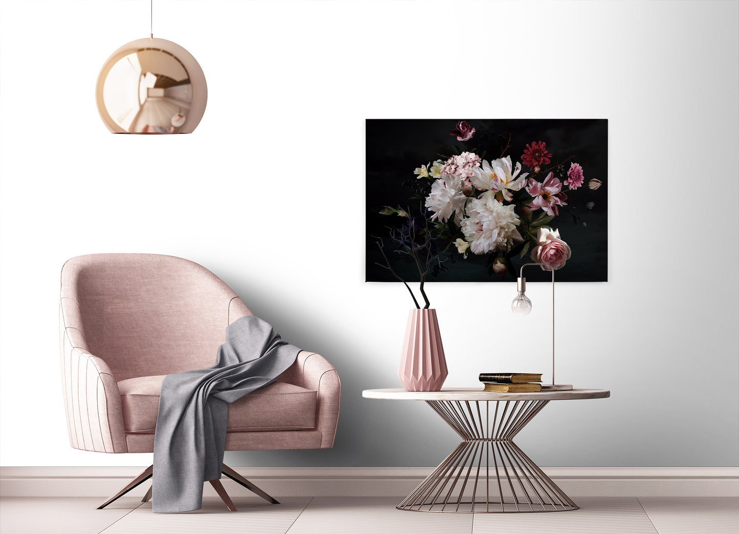 Blumen Leinwandbild Weiß Schwarz 90x60 DD120255 Wohnzimmer Wandbild Floral