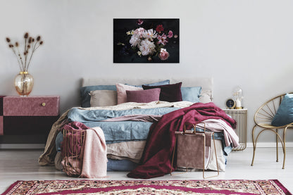Blumen Leinwandbild Weiß Schwarz 90x60 DD120255 Wohnzimmer Wandbild Floral
