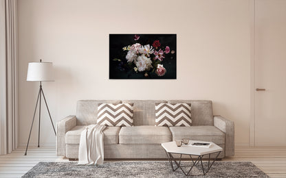 Blumen Leinwandbild Weiß Schwarz 90x60 DD120255 Wohnzimmer Wandbild Floral