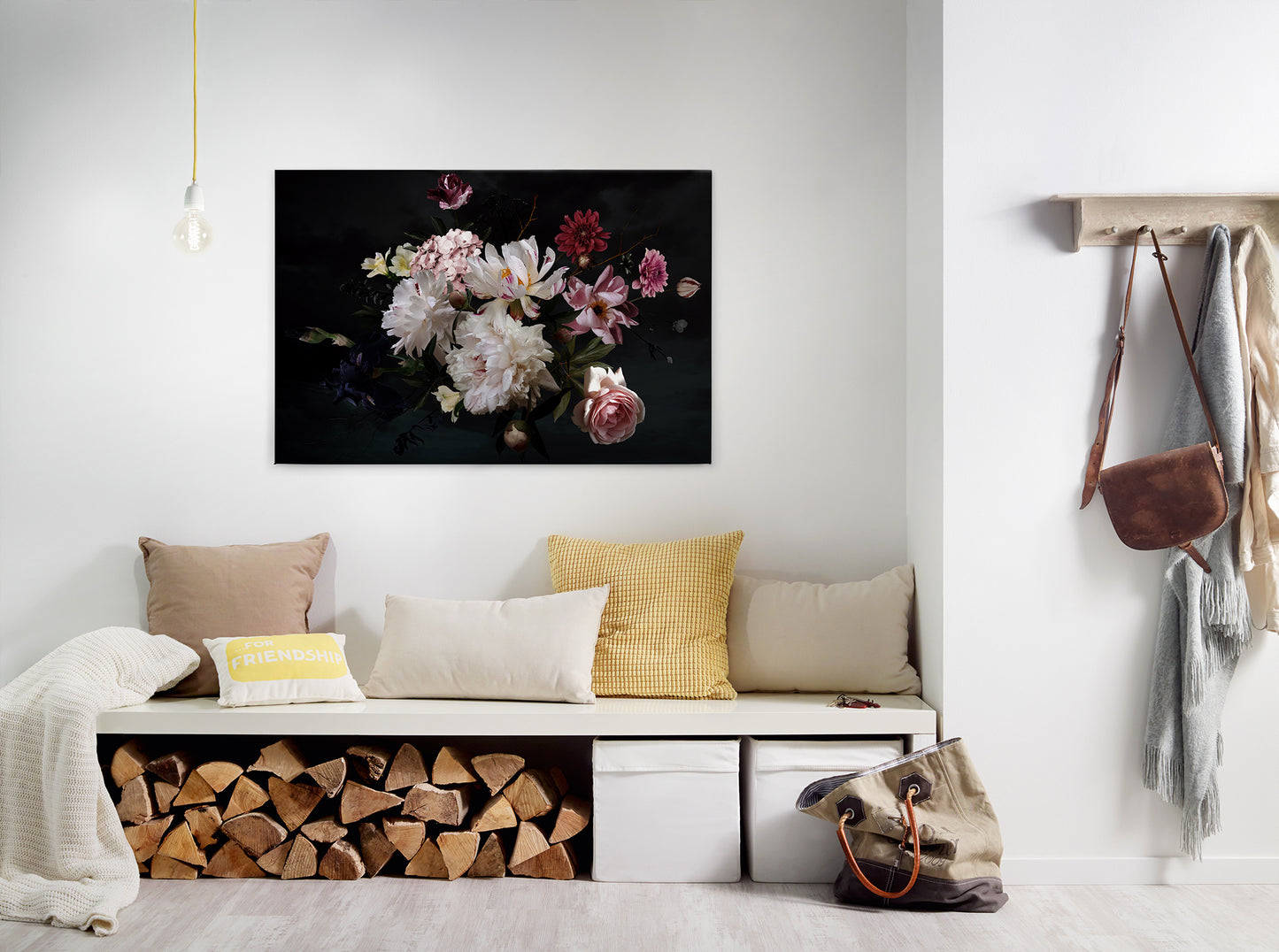 Blumen Leinwandbild Weiß Schwarz 90x60 DD120255 Wohnzimmer Wandbild Floral