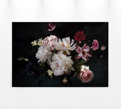 Blumen Leinwandbild Weiß Schwarz 90x60 DD120255 Wohnzimmer Wandbild Floral