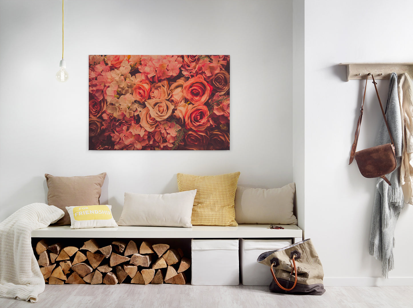 Rosen Leinwandbild Rot Orange 90x60 DD120258 Floral Wandbild Rot Wohnzimmer
