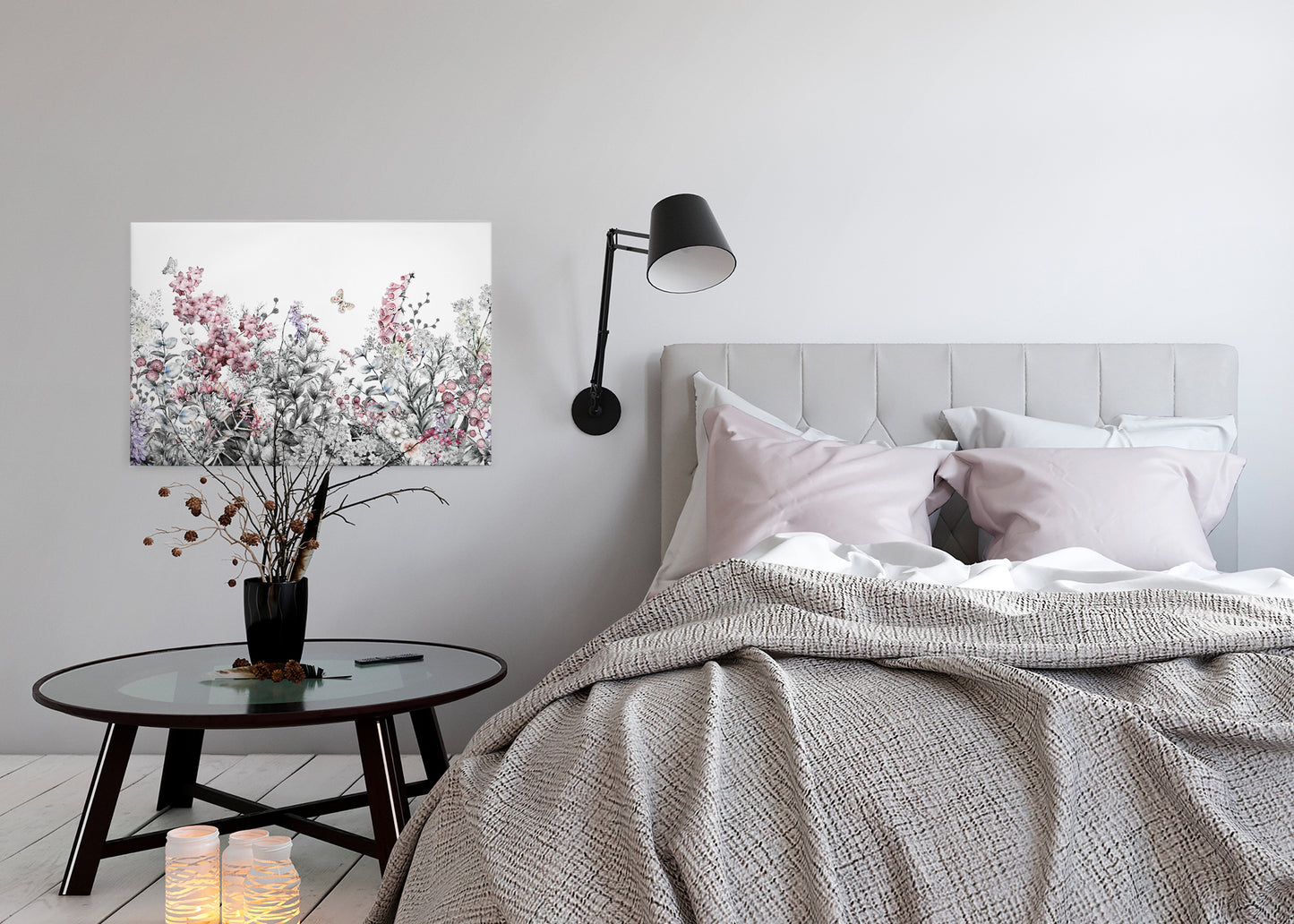 Blumen Leinwandbild Grau Weiß 90x60 DD120259 Keilrahmenbild Floral Leinwand