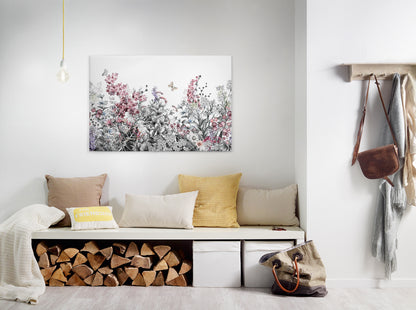 Blumen Leinwandbild Grau Weiß 90x60 DD120259 Keilrahmenbild Floral Leinwand