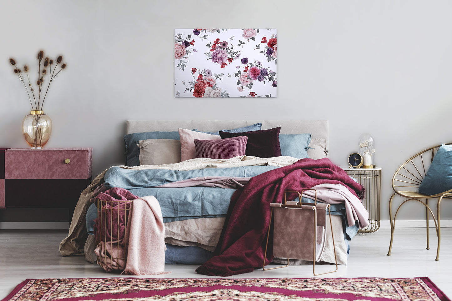 Blume Leinwandbild Rot Weiß 90x60 DD120260 Keilrahmenbild Wandbild Leinwand