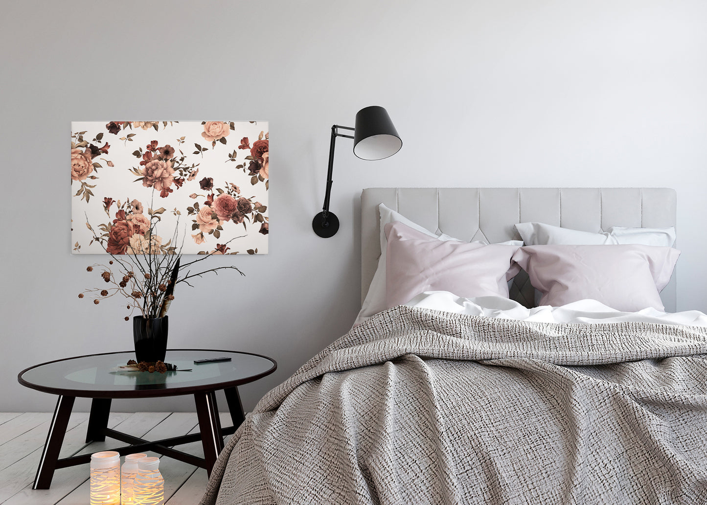 Leinwandbild Blume Beige Weiß 90x60 DD120261 Wandbild Leinwand Floral Natur