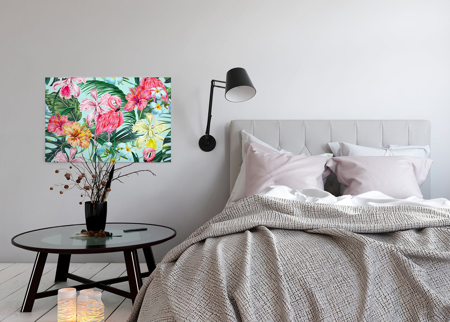 Blumen Leinwandbild Flamingos 90x60 DD120265 Wandbild Grün Rosa Leinwand Natur