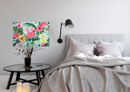 Blumen Leinwandbild Flamingos 90x60 DD120265 Wandbild Grün Rosa Leinwand Natur