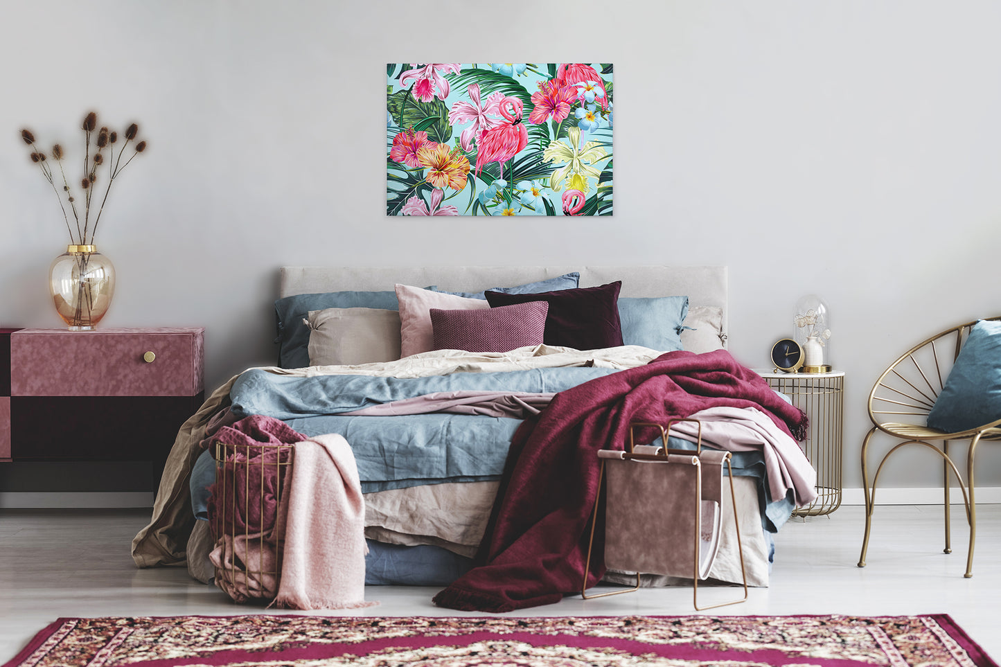 Blumen Leinwandbild Flamingos 90x60 DD120265 Wandbild Grün Rosa Leinwand Natur