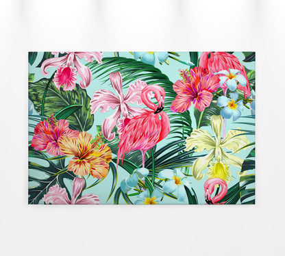 Blumen Leinwandbild Flamingos 90x60 DD120265 Wandbild Grün Rosa Leinwand Natur
