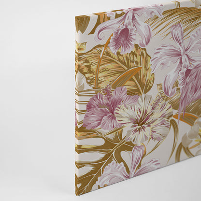 Leinwandbild Flamingos Gelb Rosa Blumen 90x60 DD120266 Keilrahmen Wandbild