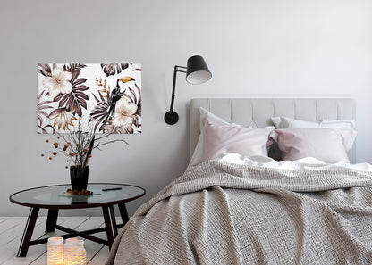 Leinwandbild Blumen Braun Weiß 90x60 DD120268 Keilrahmenbild Vogel Wandbild