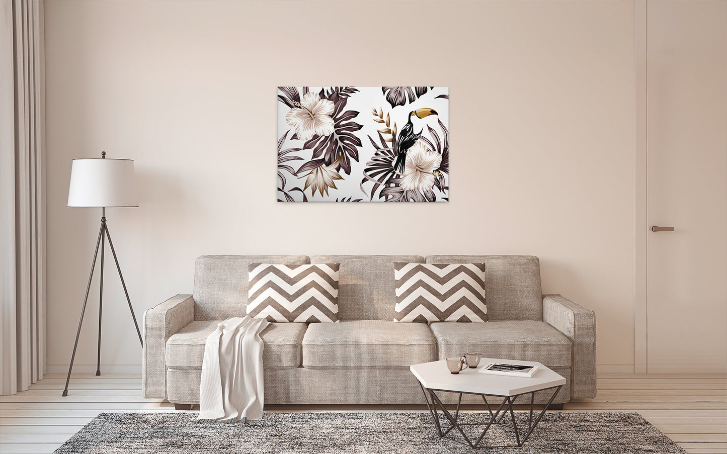 Leinwandbild Blumen Braun Weiß 90x60 DD120268 Keilrahmenbild Vogel Wandbild