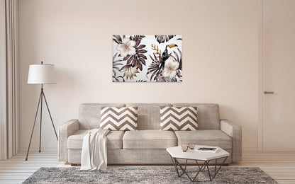 Leinwandbild Blumen Braun Weiß 90x60 DD120268 Keilrahmenbild Vogel Wandbild