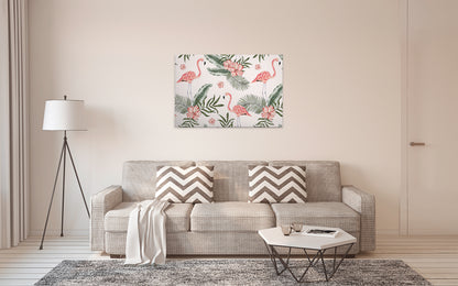 Flamingo Blume Leinwandbild 90x60 DD120269 Wandbild Grün Leinwand Rosa Tiere