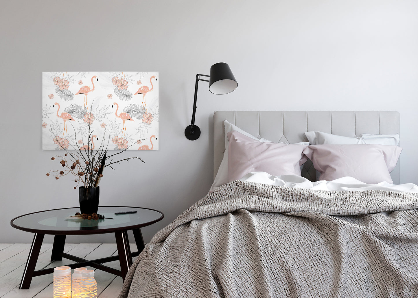 Blumen Leinwandbild Rosa 90x60 DD120270 Keilrahmenbild mit Flamingos Wandbild