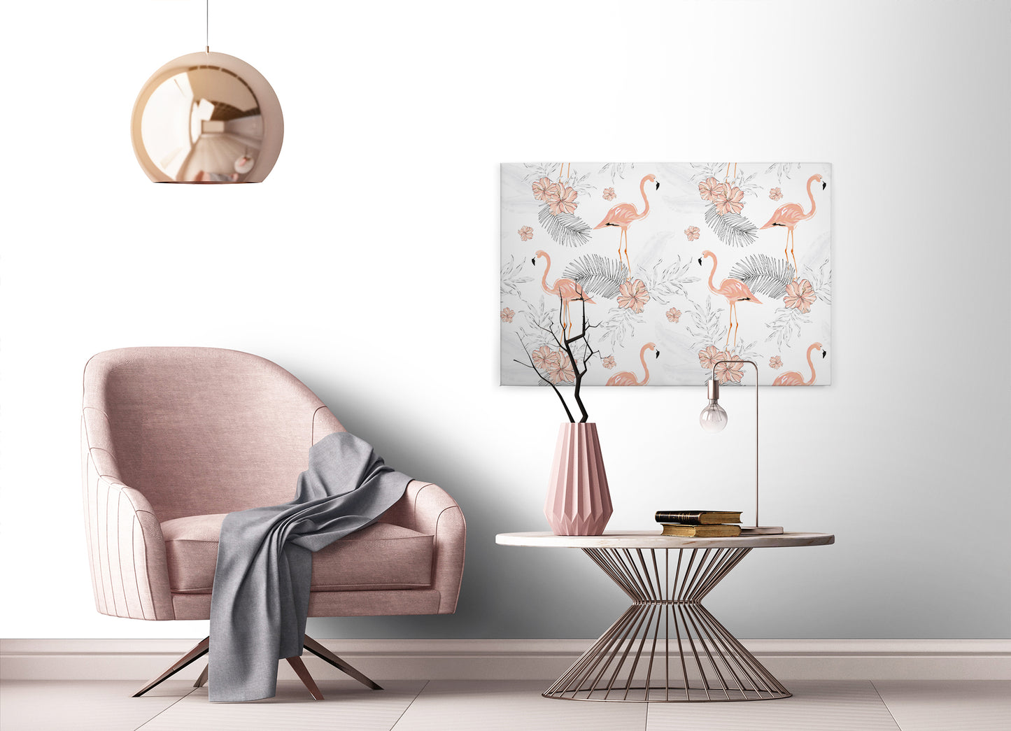 Blumen Leinwandbild Rosa 90x60 DD120270 Keilrahmenbild mit Flamingos Wandbild