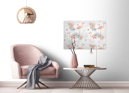 Blumen Leinwandbild Rosa 90x60 DD120270 Keilrahmenbild mit Flamingos Wandbild