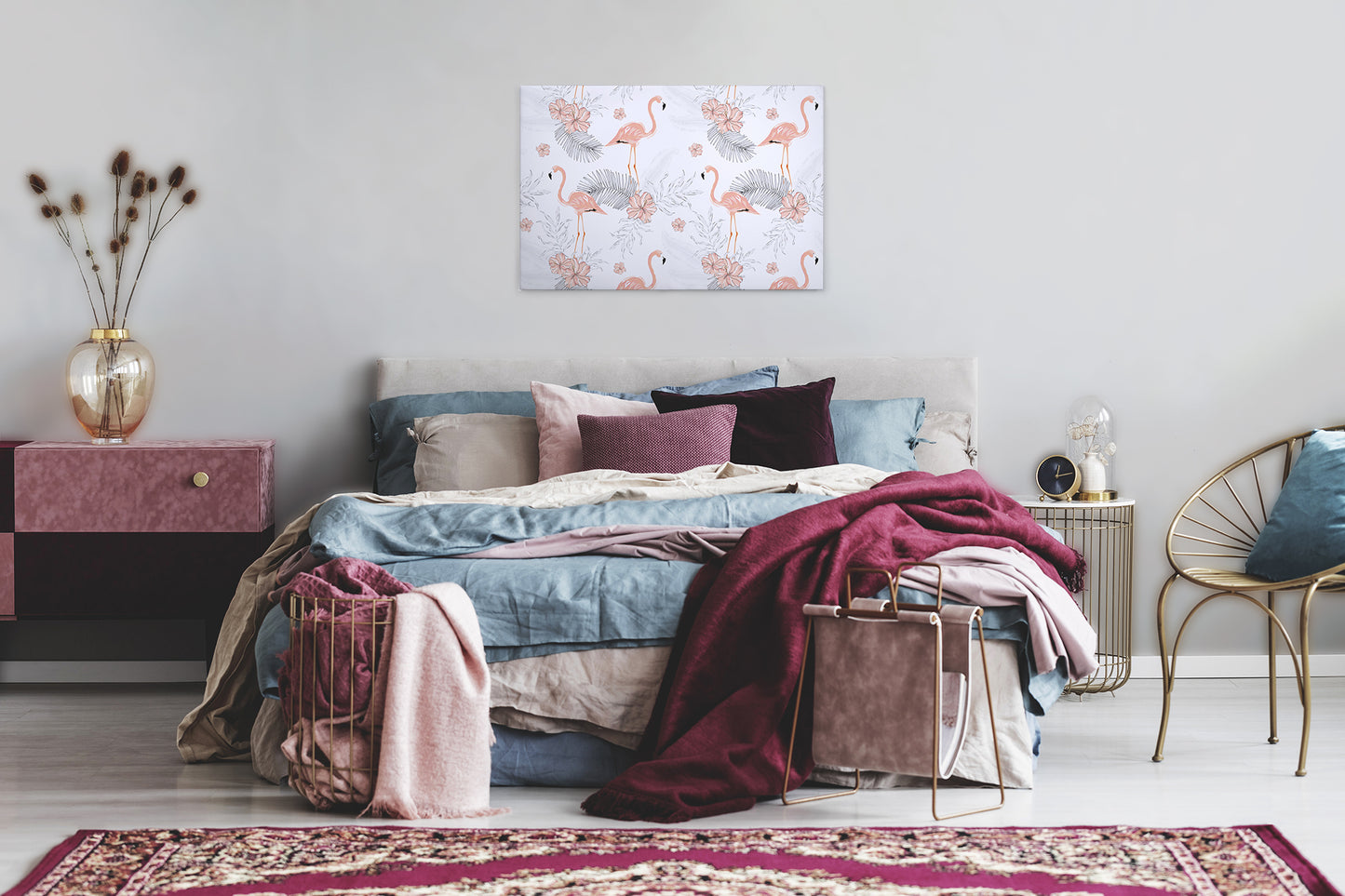 Blumen Leinwandbild Rosa 90x60 DD120270 Keilrahmenbild mit Flamingos Wandbild