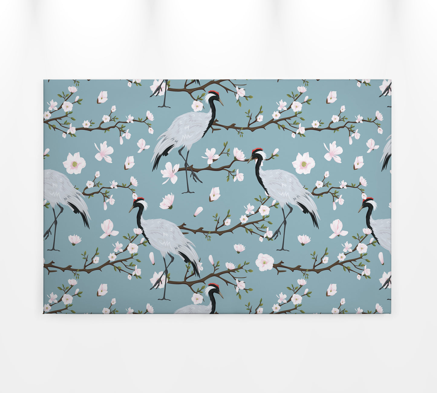 Blumen Leinwandbild mit Vögeln 90x60 DD120271 Keilrahmenbild Blau Weiß Wandbild