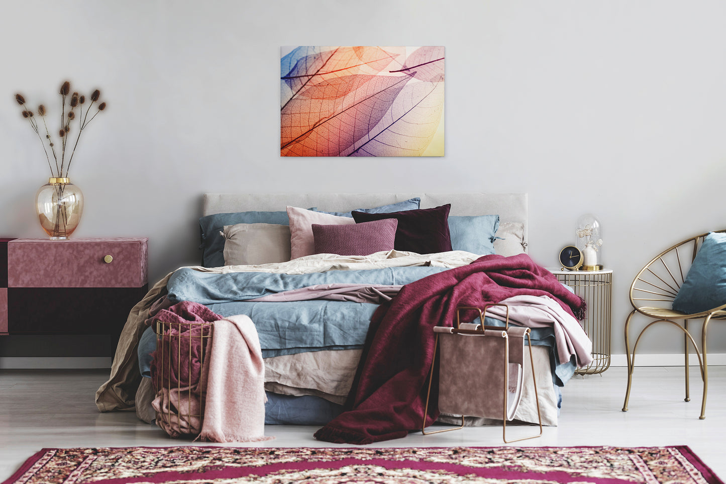 Blätter Leinwandbild Orange 90x60 DD120272 Keilrahmen Wandbild Natur Gelb