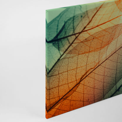 Blatt Leinwandbild Grün 90x60 DD120273 Keilrahmen Wandbild Natur Orange Leinwand