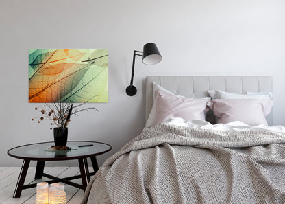 Blatt Leinwandbild Grün 90x60 DD120273 Keilrahmen Wandbild Natur Orange Leinwand