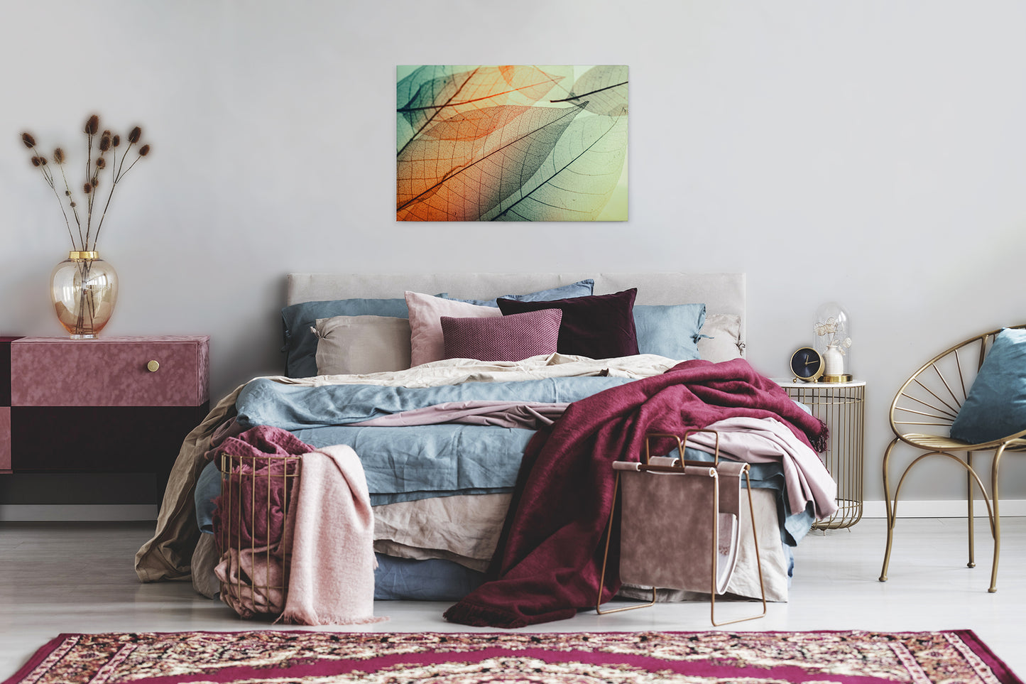 Blatt Leinwandbild Grün 90x60 DD120273 Keilrahmen Wandbild Natur Orange Leinwand