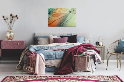 Blatt Leinwandbild Grün 90x60 DD120273 Keilrahmen Wandbild Natur Orange Leinwand