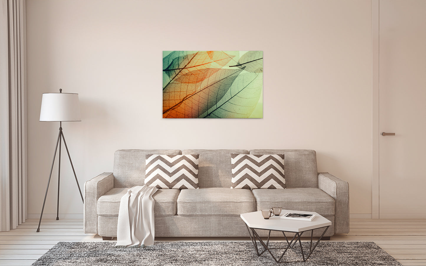 Blatt Leinwandbild Grün 90x60 DD120273 Keilrahmen Wandbild Natur Orange Leinwand