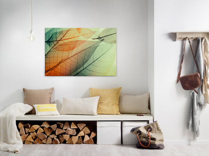 Blatt Leinwandbild Grün 90x60 DD120273 Keilrahmen Wandbild Natur Orange Leinwand