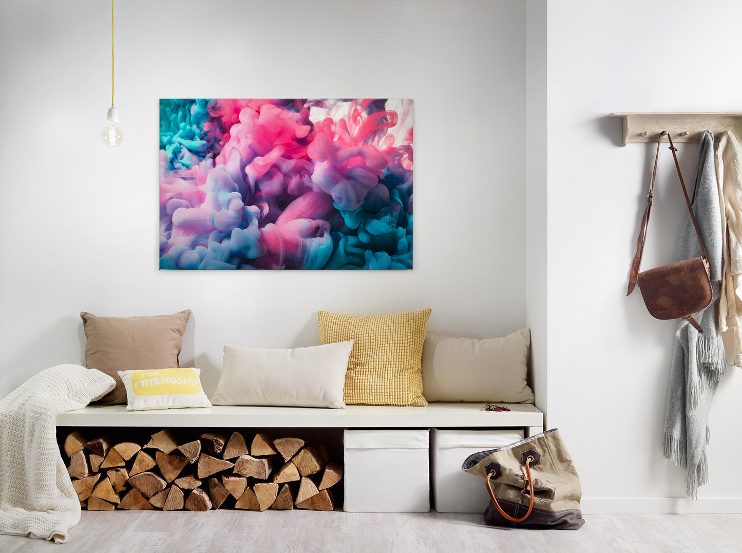 Abstrakte Kunst Leinwandbild 90x60 DD120280 Wandbild Leinwand Rauchwolke Bunt