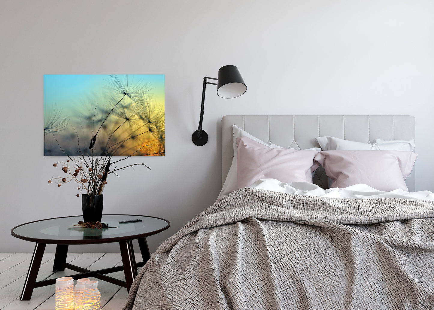 Löwenzahn Leinwandbild 90x60 DD120284 Keilrahmenbild Wandbild Gelb Blau Natur