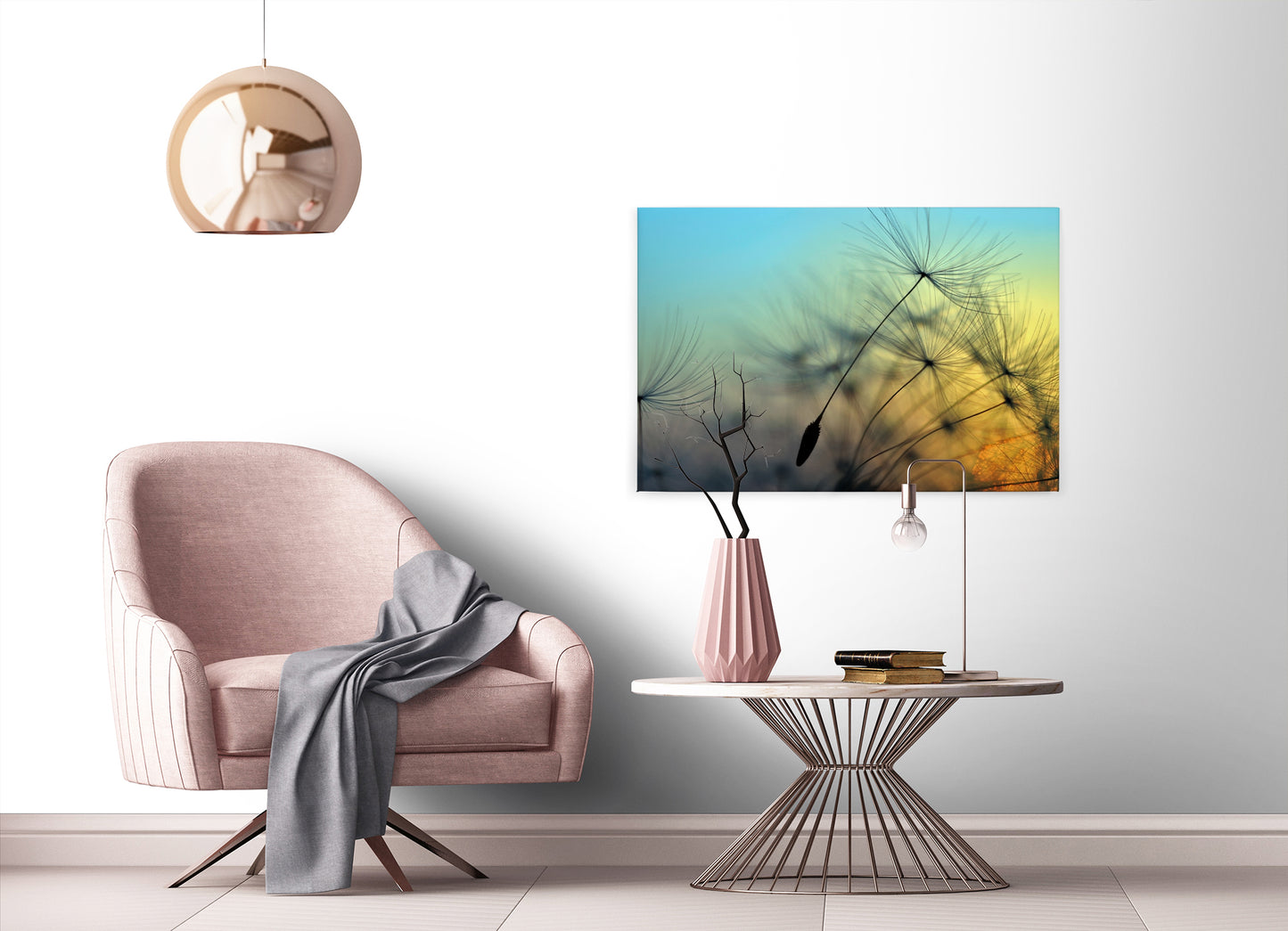 Löwenzahn Leinwandbild 90x60 DD120284 Keilrahmenbild Wandbild Gelb Blau Natur