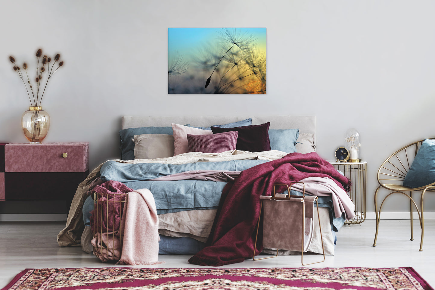 Löwenzahn Leinwandbild 90x60 DD120284 Keilrahmenbild Wandbild Gelb Blau Natur