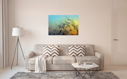 Löwenzahn Leinwandbild 90x60 DD120284 Keilrahmenbild Wandbild Gelb Blau Natur