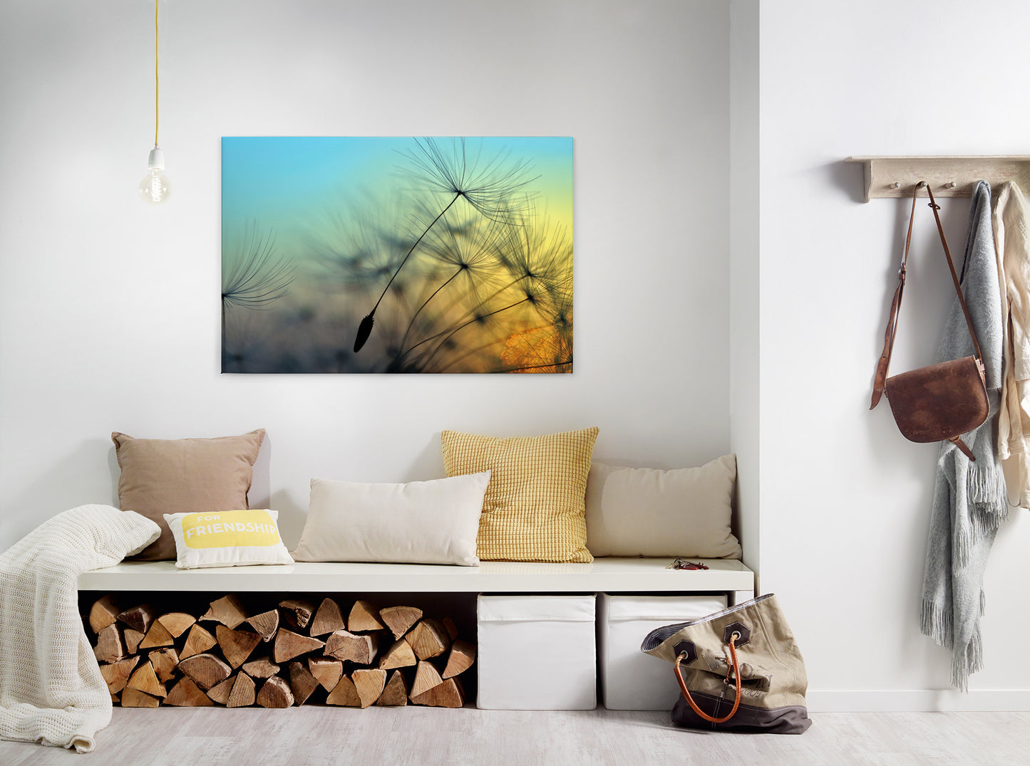 Löwenzahn Leinwandbild 90x60 DD120284 Keilrahmenbild Wandbild Gelb Blau Natur