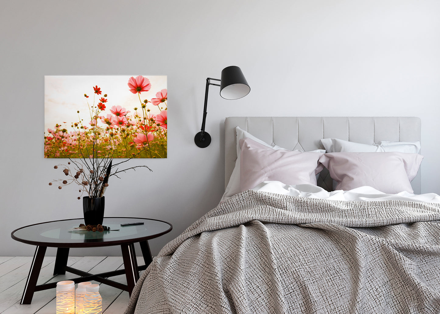Blumenwiese Leinwandbild Rot Grün 90x60 DD120288 Wandbild Leinwand Natur Floral