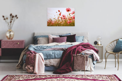 Blumenwiese Leinwandbild Rot Grün 90x60 DD120288 Wandbild Leinwand Natur Floral