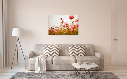 Blumenwiese Leinwandbild Rot Grün 90x60 DD120288 Wandbild Leinwand Natur Floral
