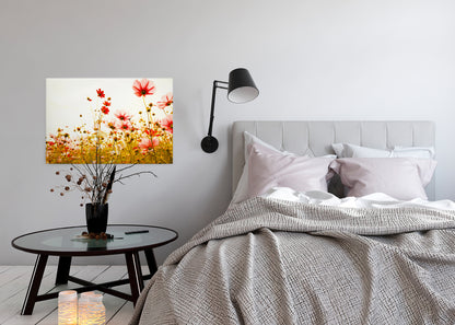 Blumenwiese Leinwandbild 90x60 DD120289 Keilrahmen Wandbild Rot Grün Floral
