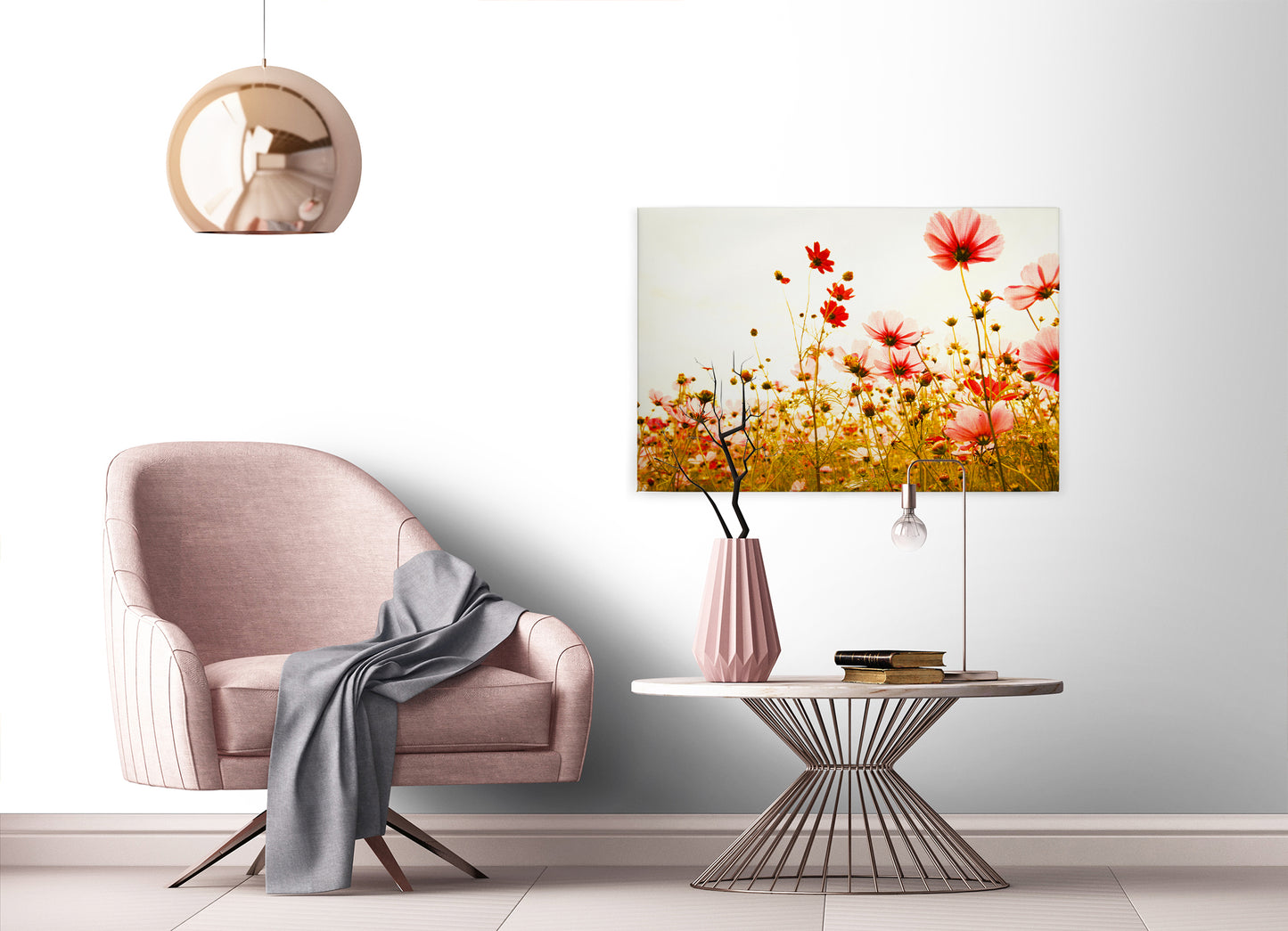 Blumenwiese Leinwandbild 90x60 DD120289 Keilrahmen Wandbild Rot Grün Floral