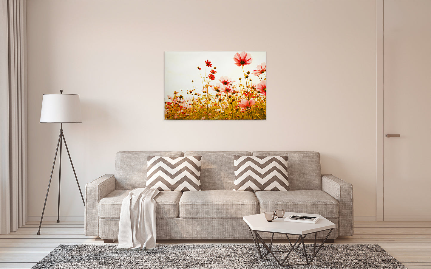 Blumenwiese Leinwandbild 90x60 DD120289 Keilrahmen Wandbild Rot Grün Floral