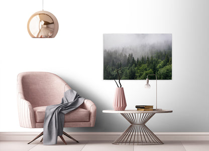 Wald im Nebel Leinwandbild Grün Weiß 90x60 DD120291 Keilrahmenbild Wandbild