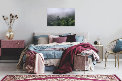 Wald im Nebel Leinwandbild Grün Weiß 90x60 DD120291 Keilrahmenbild Wandbild