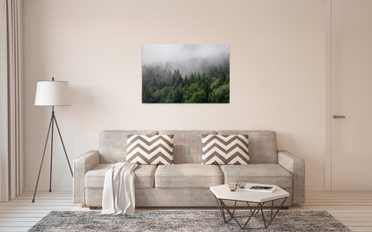 Wald im Nebel Leinwandbild Grün Weiß 90x60 DD120291 Keilrahmenbild Wandbild