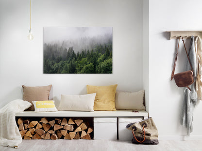 Wald im Nebel Leinwandbild Grün Weiß 90x60 DD120291 Keilrahmenbild Wandbild