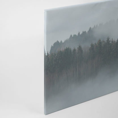 Wald im Nebel Leinwandbild Grau Weiß 90x60 DD120292 Keilrahmenbild Wandbild