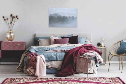 Wald im Nebel Leinwandbild Grau Weiß 90x60 DD120292 Keilrahmenbild Wandbild